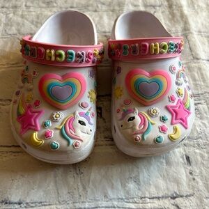 SKETCHERS FOAMIES HEART CHARMER CLOGS UNICORN DESIGNS LIGHTWEIGHT EVA HEEL STRAP
